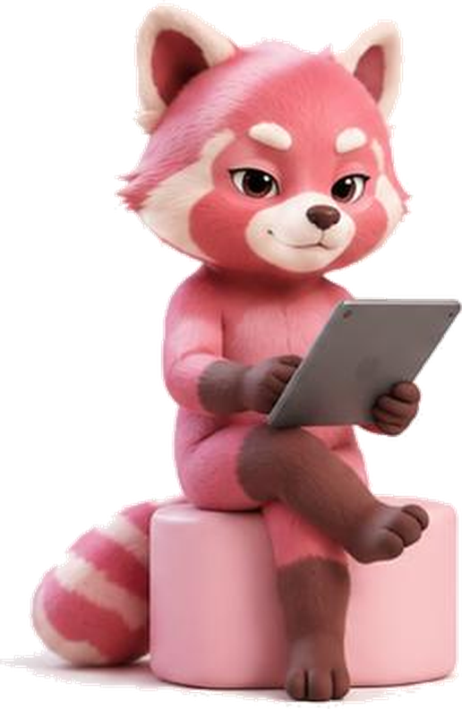 Marbi sitzt und lernt mit dem Tablet